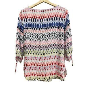 Talbots Women's Blouse Colorful Size Medium Tie Cuffs Long Sleeve Top